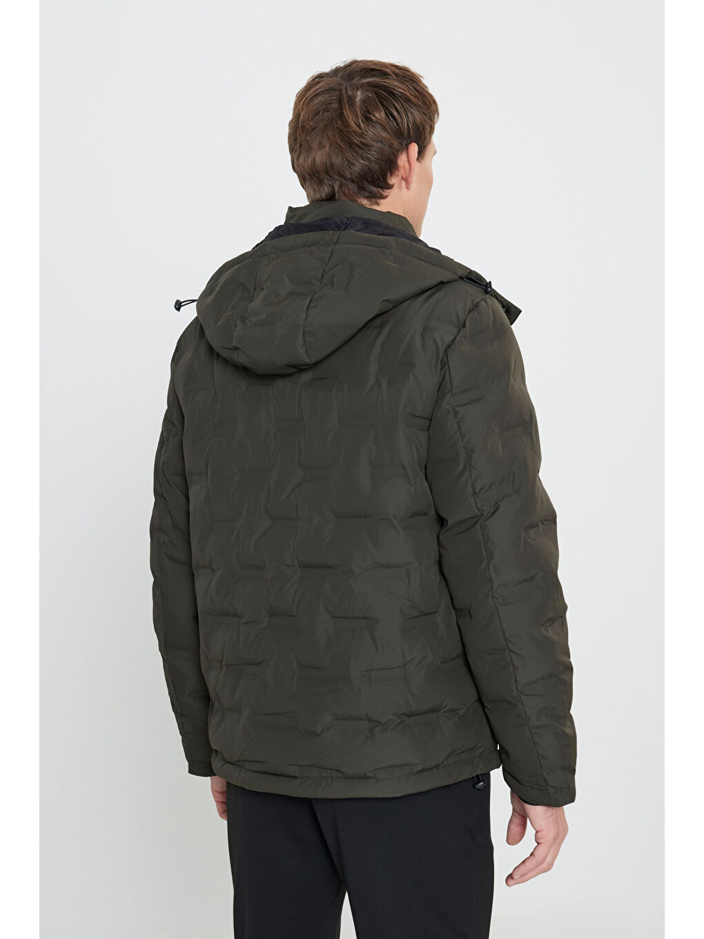 Erkek Haki Standart Fit Normal Kesim Kapüşonlu Desenli Mont-5