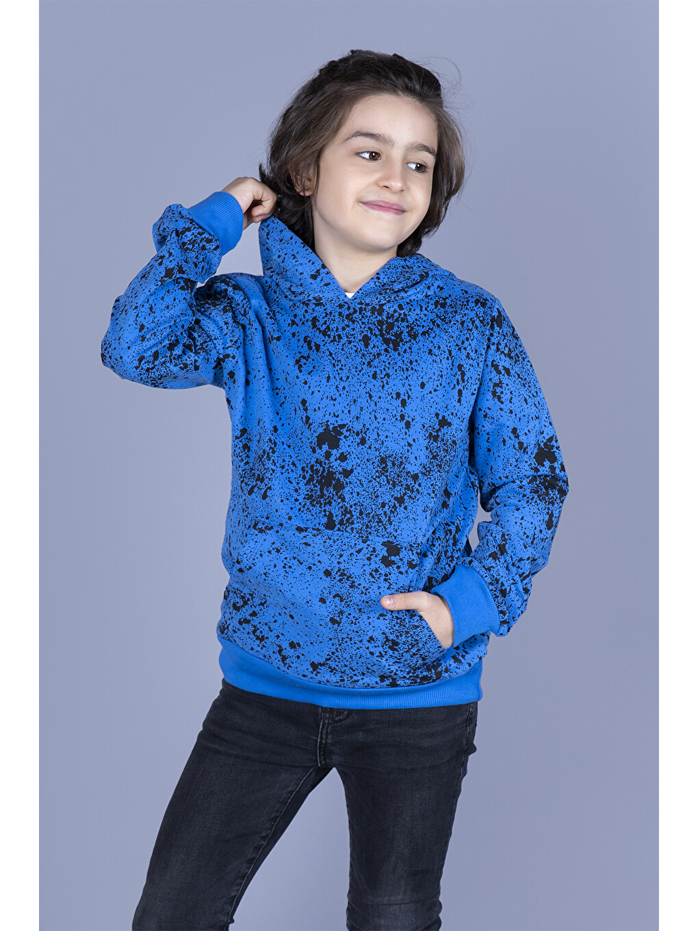 Mavi Erkek Çocuk Püskürtme Baskılı Sweatshirt