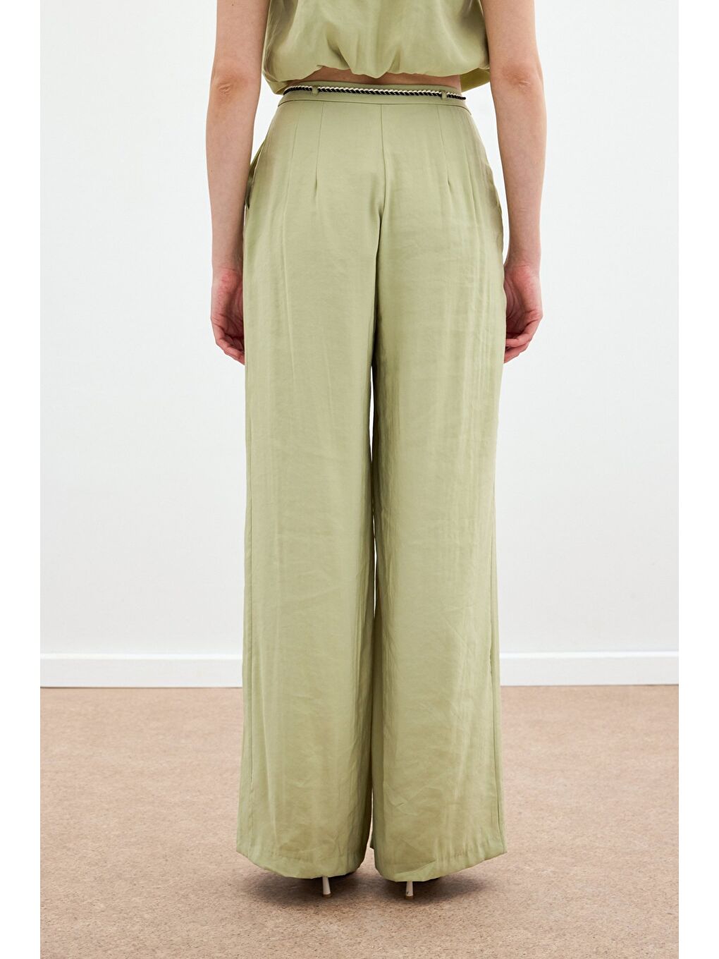 Örgü Kemerli Pantolon - Yağ Yeşili-6