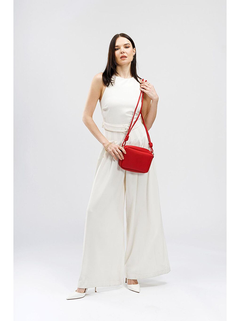Kırmızı Çapraz Askılı Fermuarlı Kadın Mini Omuz Çantası-1