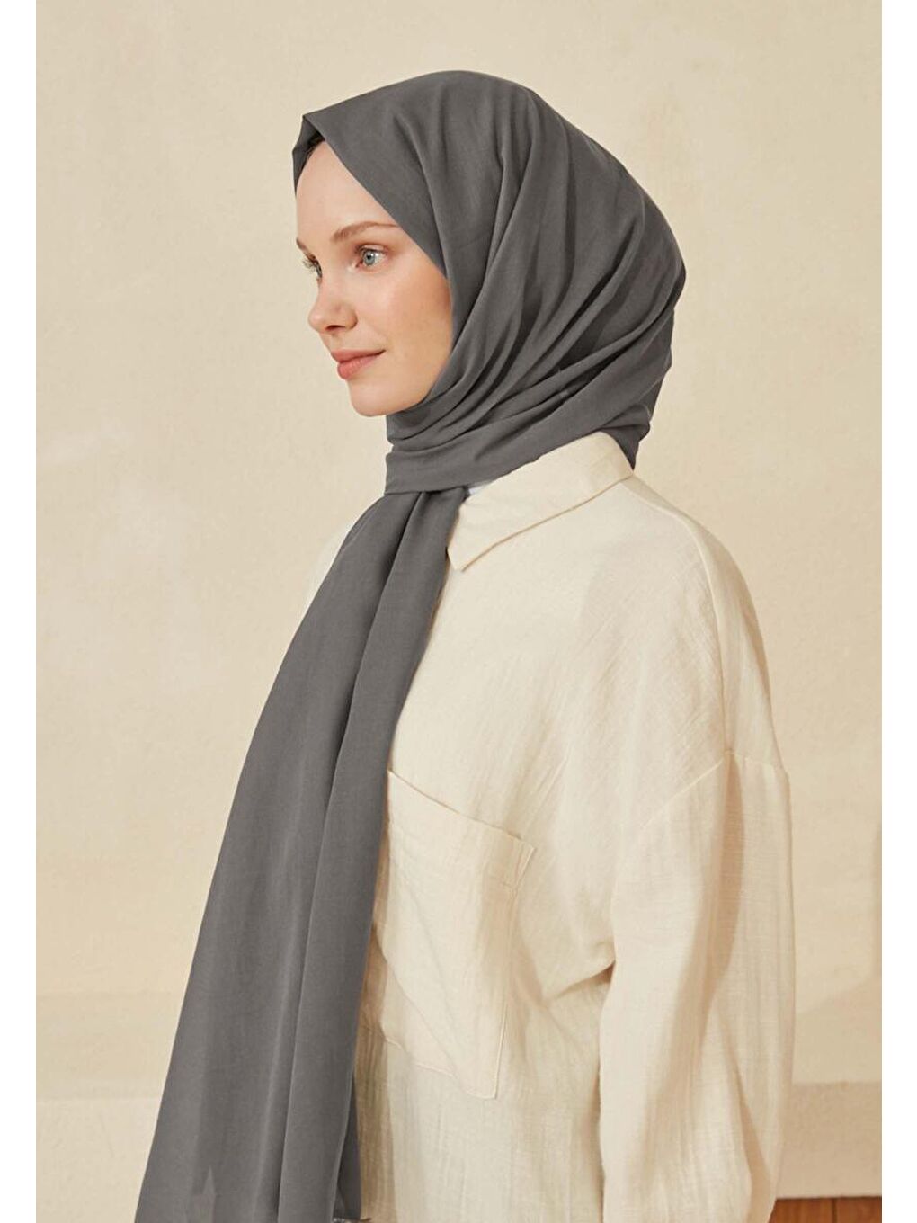 Gri İnce Pamuk Vual Şal Füme-3