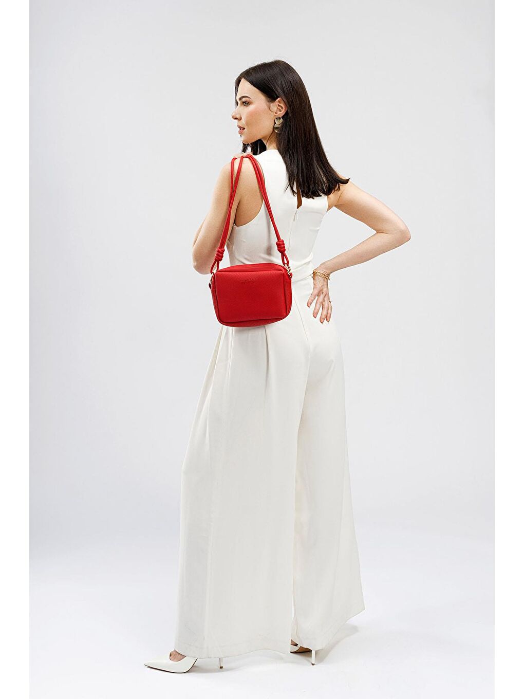 Kırmızı Çapraz Askılı Fermuarlı Kadın Mini Omuz Çantası-2