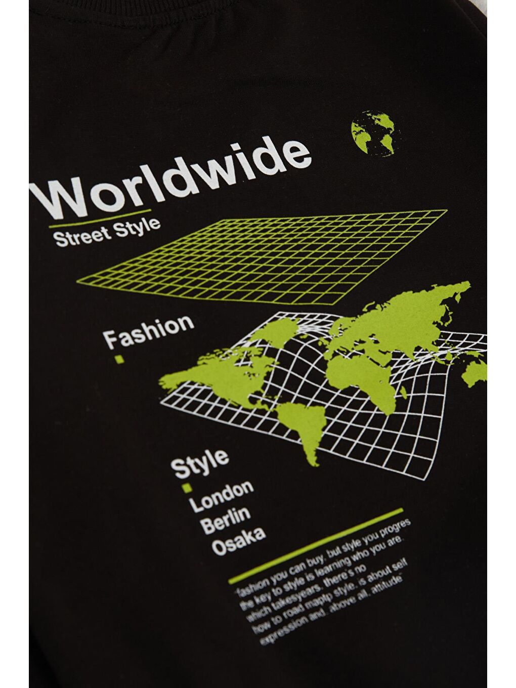 Erkek Çocuk Eşofman Takım Dünya Stili Temalı Slogan Baskılı Siyah (7-12 Yaş)-10