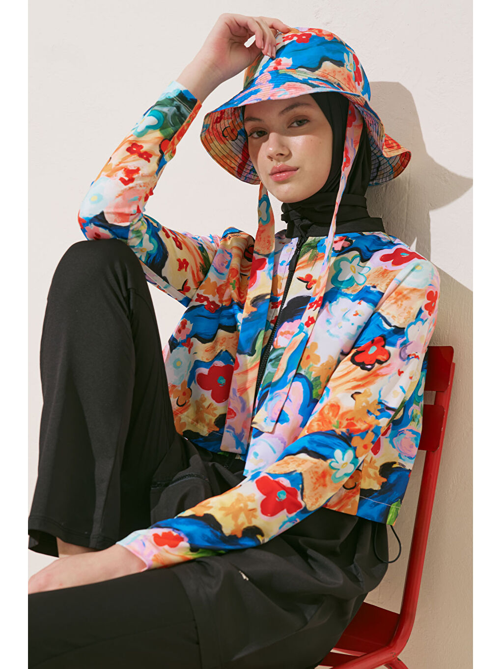 Mavi Fermuarlı 3'Lü Tesettür Mayo Takım Color Brush