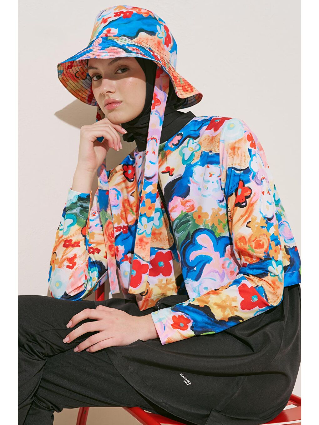 Mavi Fermuarlı 3'Lü Tesettür Mayo Takım Color Brush-2