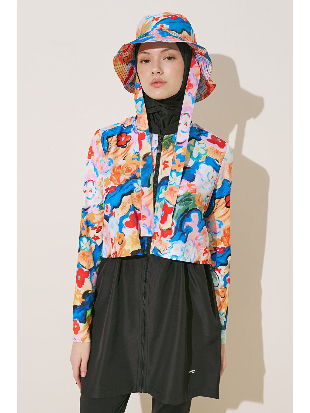 Mavi Fermuarlı 3'Lü Tesettür Mayo Takım Color Brush-3