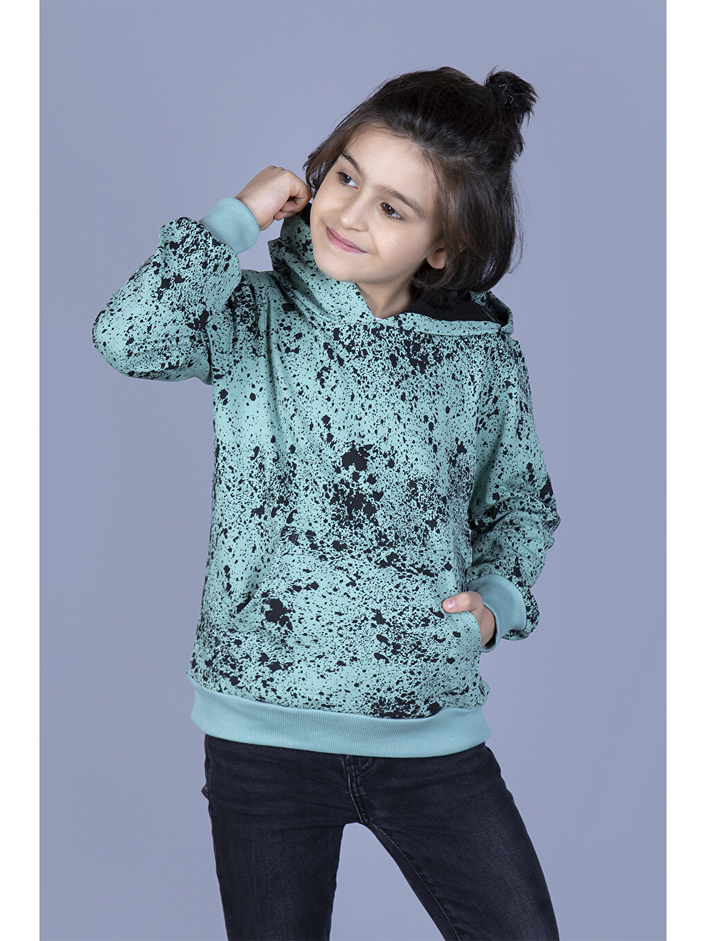 Gri Erkek Çocuk Püskürtme Baskılı Sweatshirt