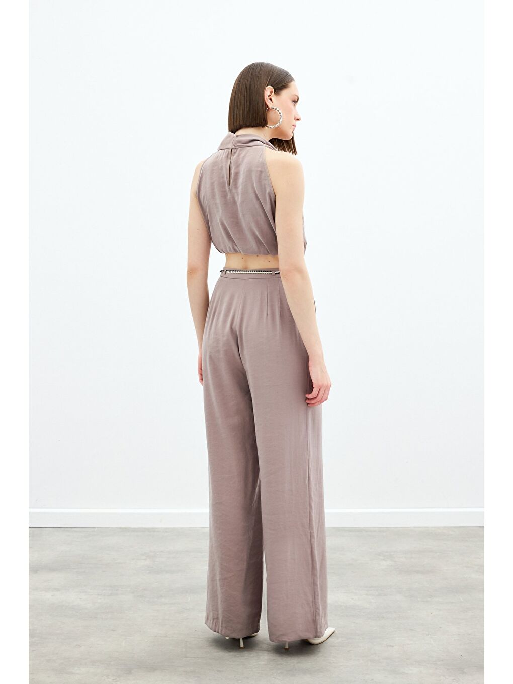 Bej Örgü Kemerli Pantolon - Vizon-7