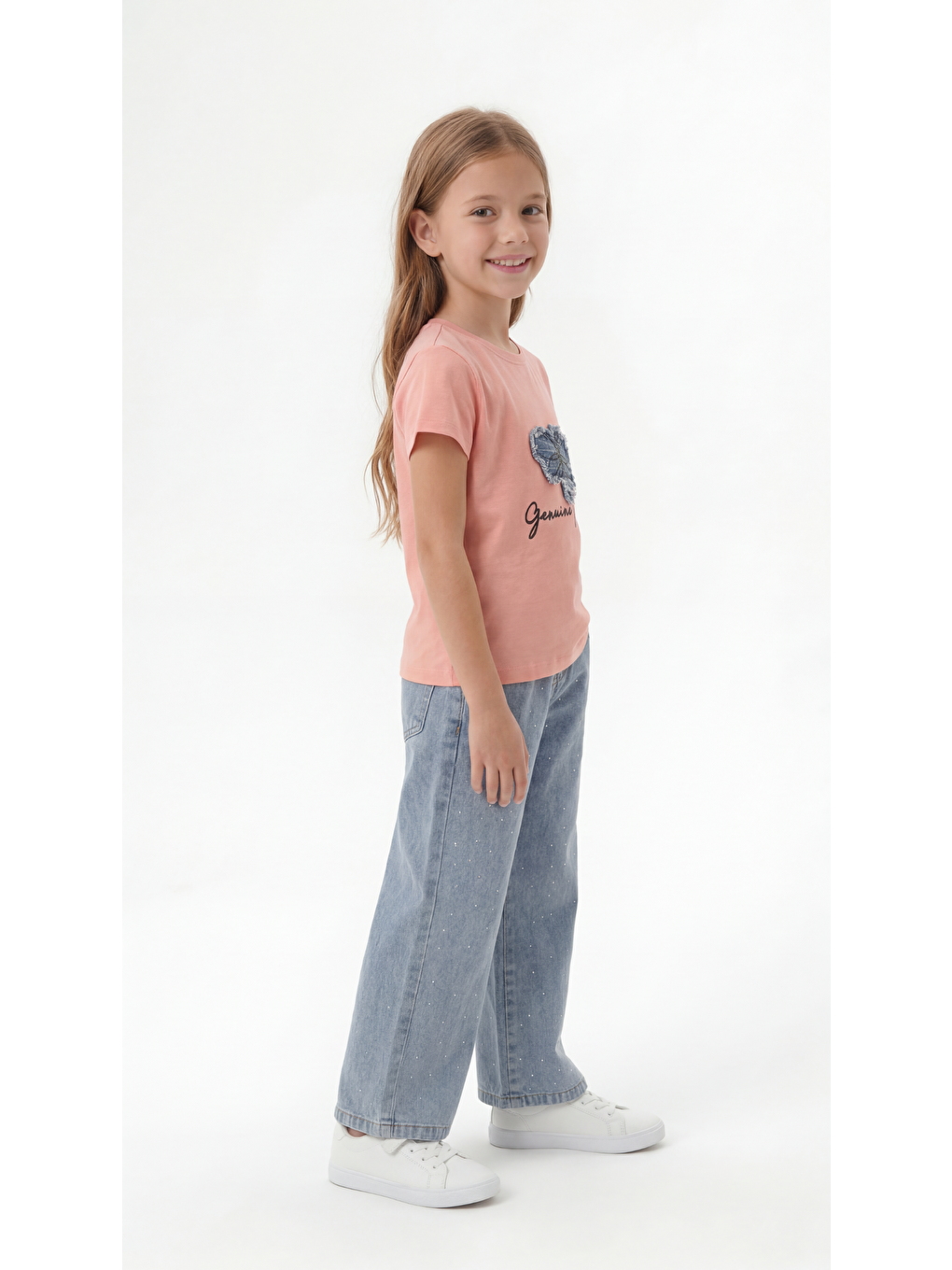 Pembe Kelebek Detaylı Kız Çocuk Tişört-Pantolon Takım-2