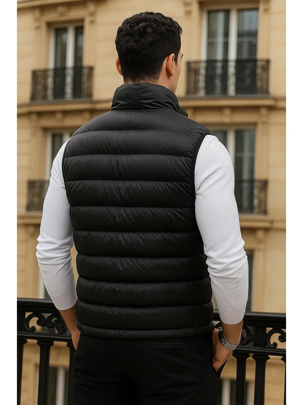 Erkek Kışlık Cepli Trend Fermuarlı Siyah Şişme Yelek-5