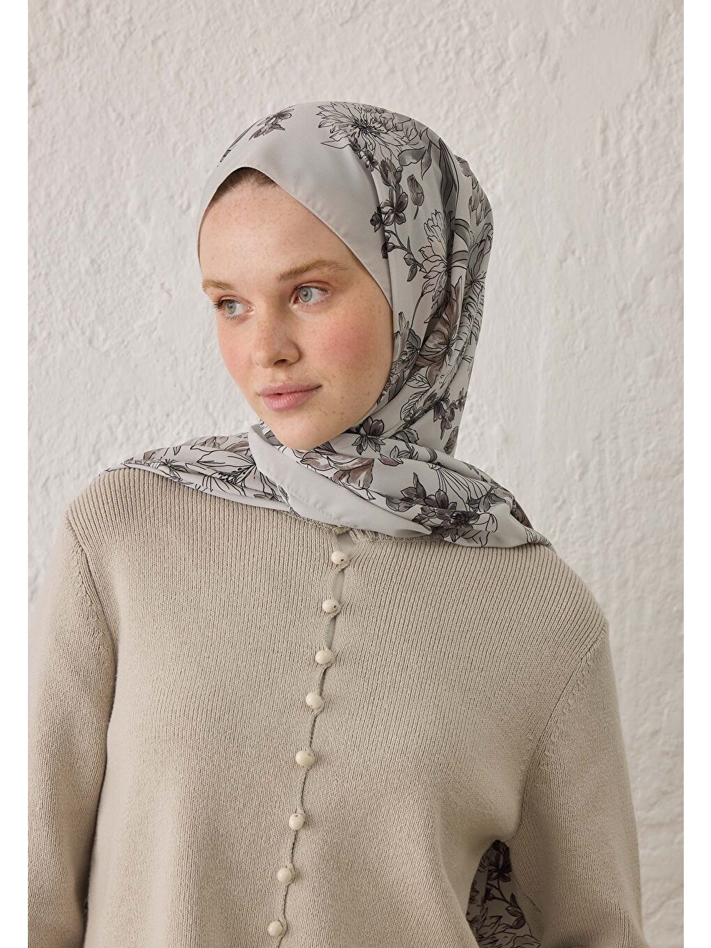 Bej Aster Desen Şal Vizon-2