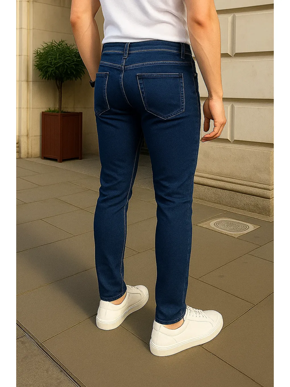 Erkek Pamuklu Dar Lacivert Jean Pantolon-1