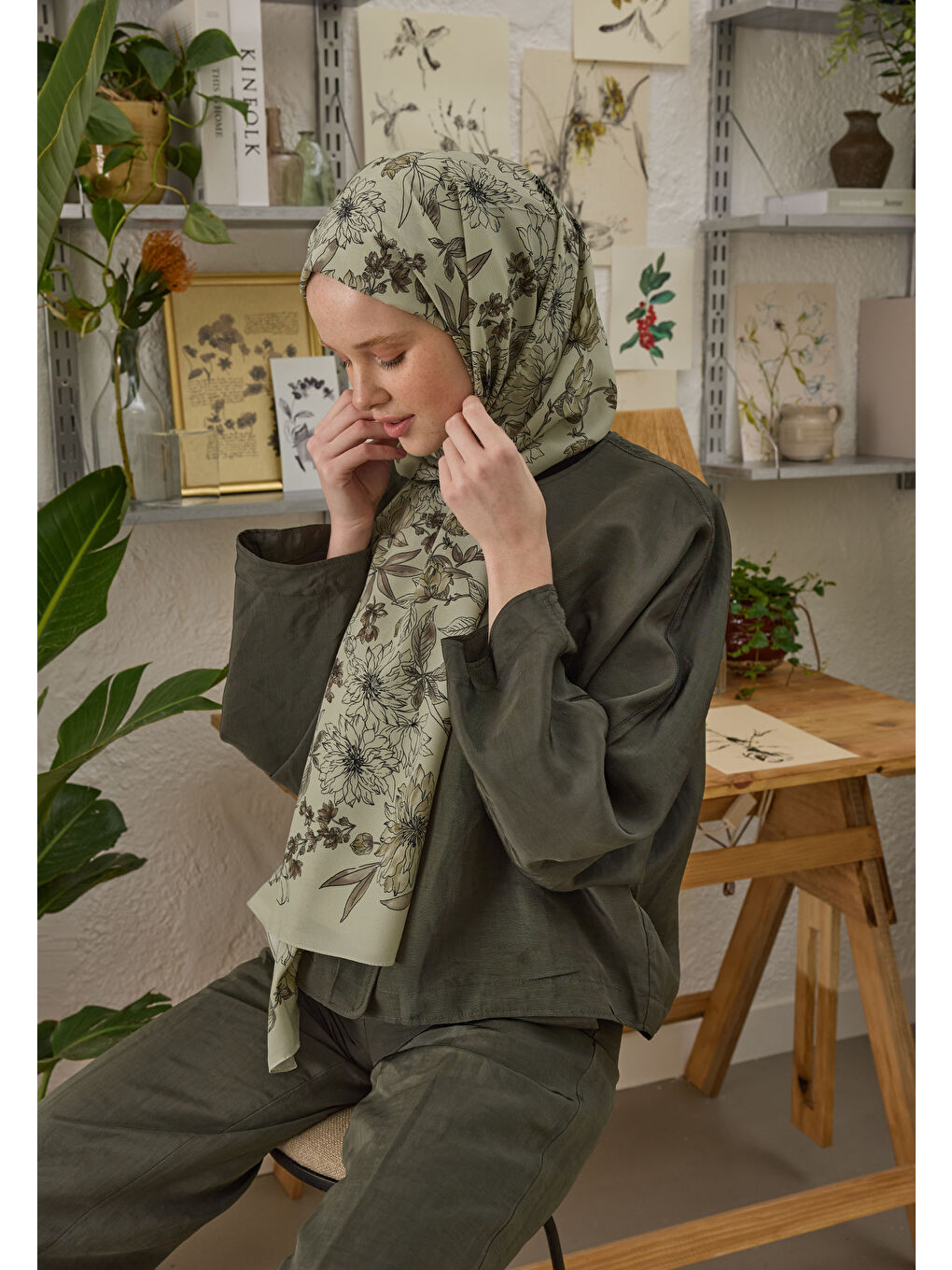 Kahverengi Aster Desen Şal Tozlu Kahve-2