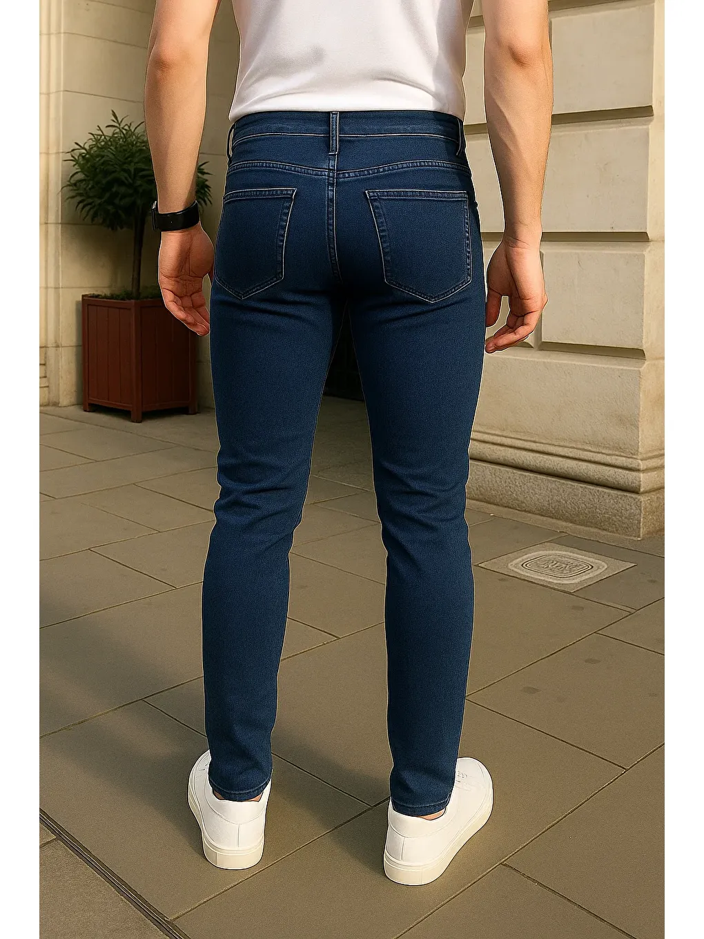 Erkek Pamuklu Dar Lacivert Jean Pantolon-6