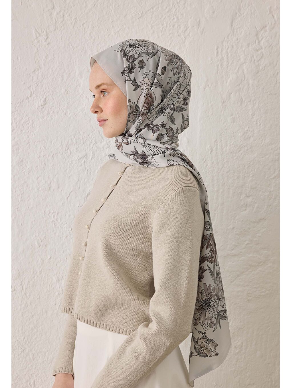 Bej Aster Desen Şal Vizon-3
