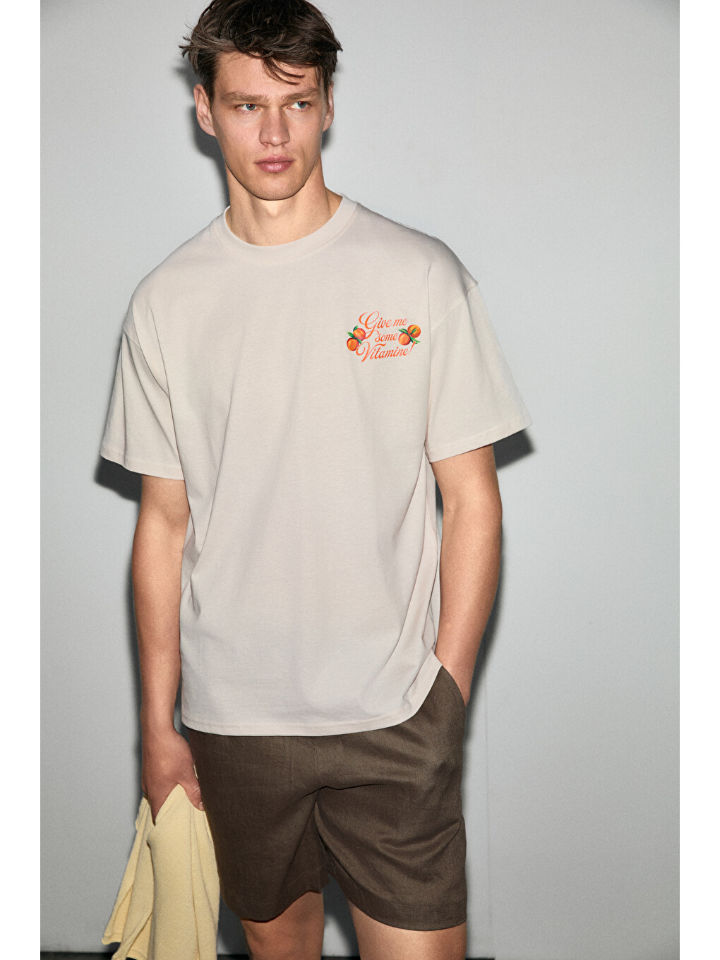 Bej FILIERO Erkek %100 Organik Pamuklu Baskı Detaylı Yuvarlak Yaka Regular Fit VANİLYA T-Shirt-2