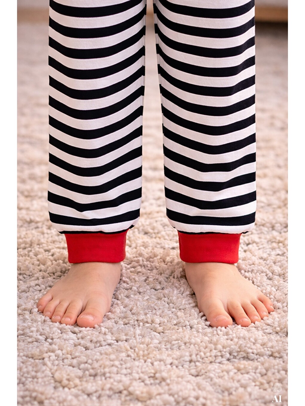 Siyah Erkek Çocuk Pamuklu Çizgili Baskılı Kısa Kollu Uzun Alt Pijama Takımı-1