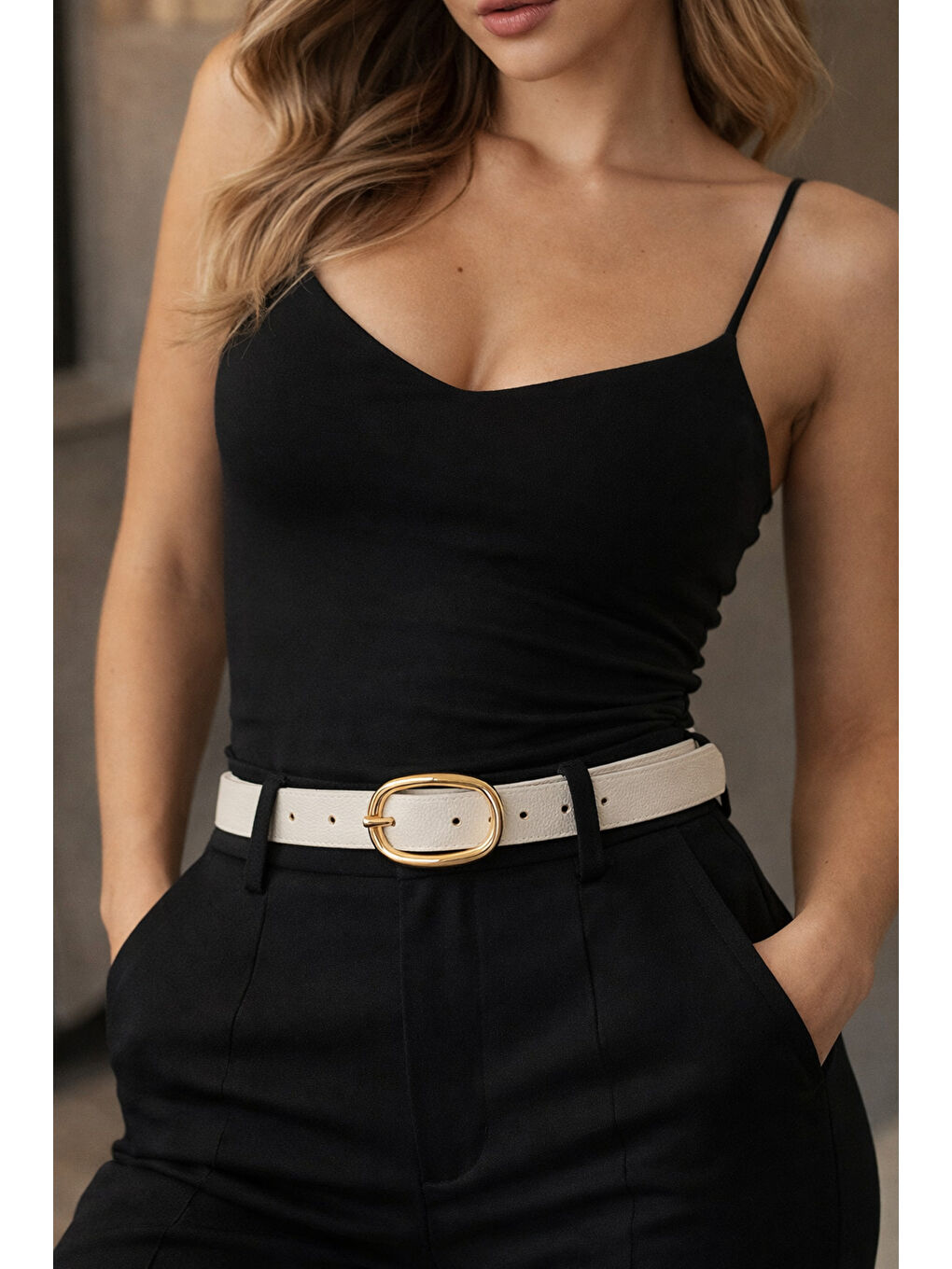 Oval Tokalı Bej İnce Kadın Kemeri Ceket Kemeri, Gömlek Kemeri, Elbise Kemeri KMR005 BEJ-2