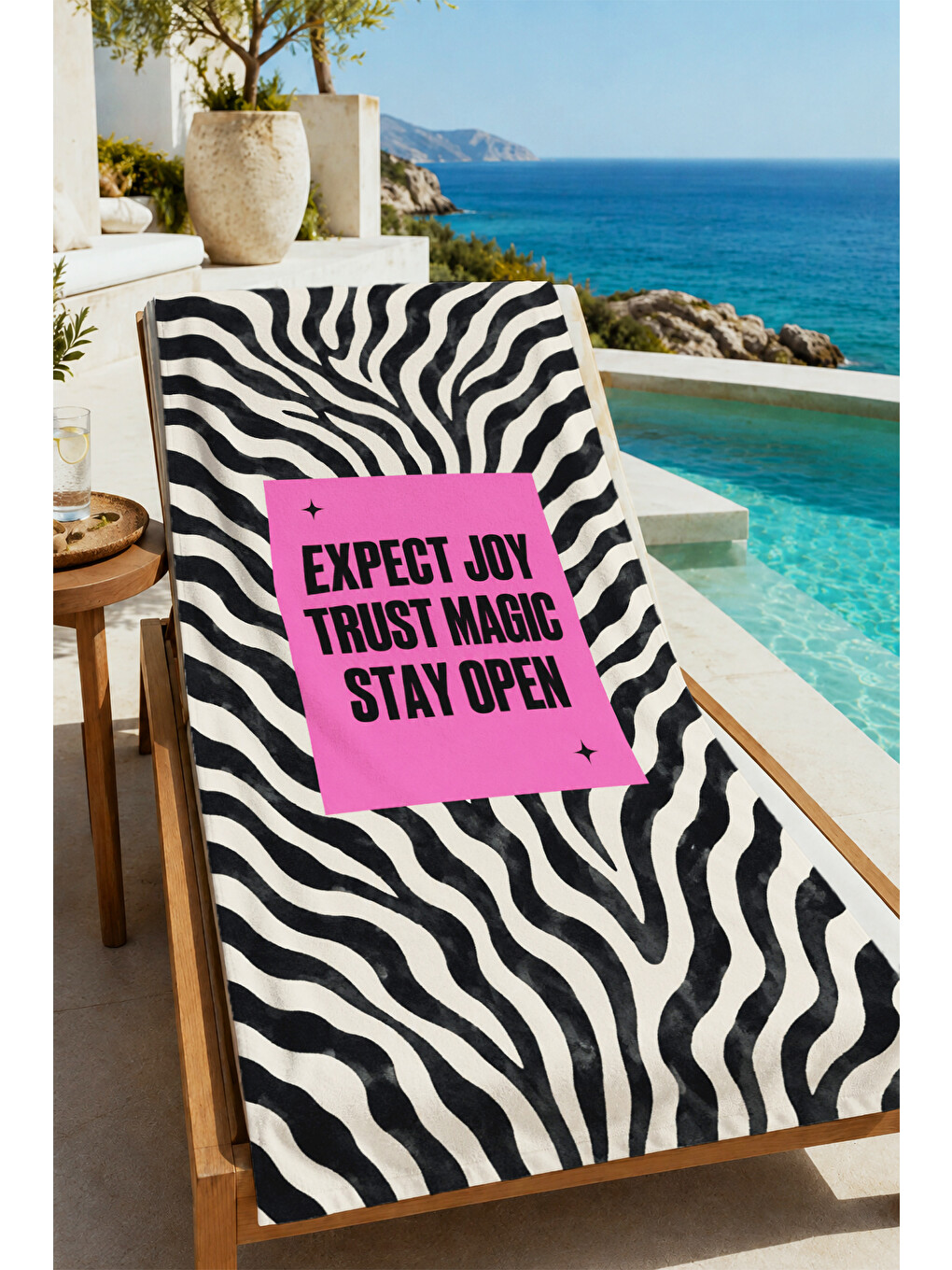 Pembe Pop Art Motivasyon Yazılı Zebra Desenli 70x150 Plaj Havlusu - Dijital Baskılı Solmaz Banyo Havlusu-4