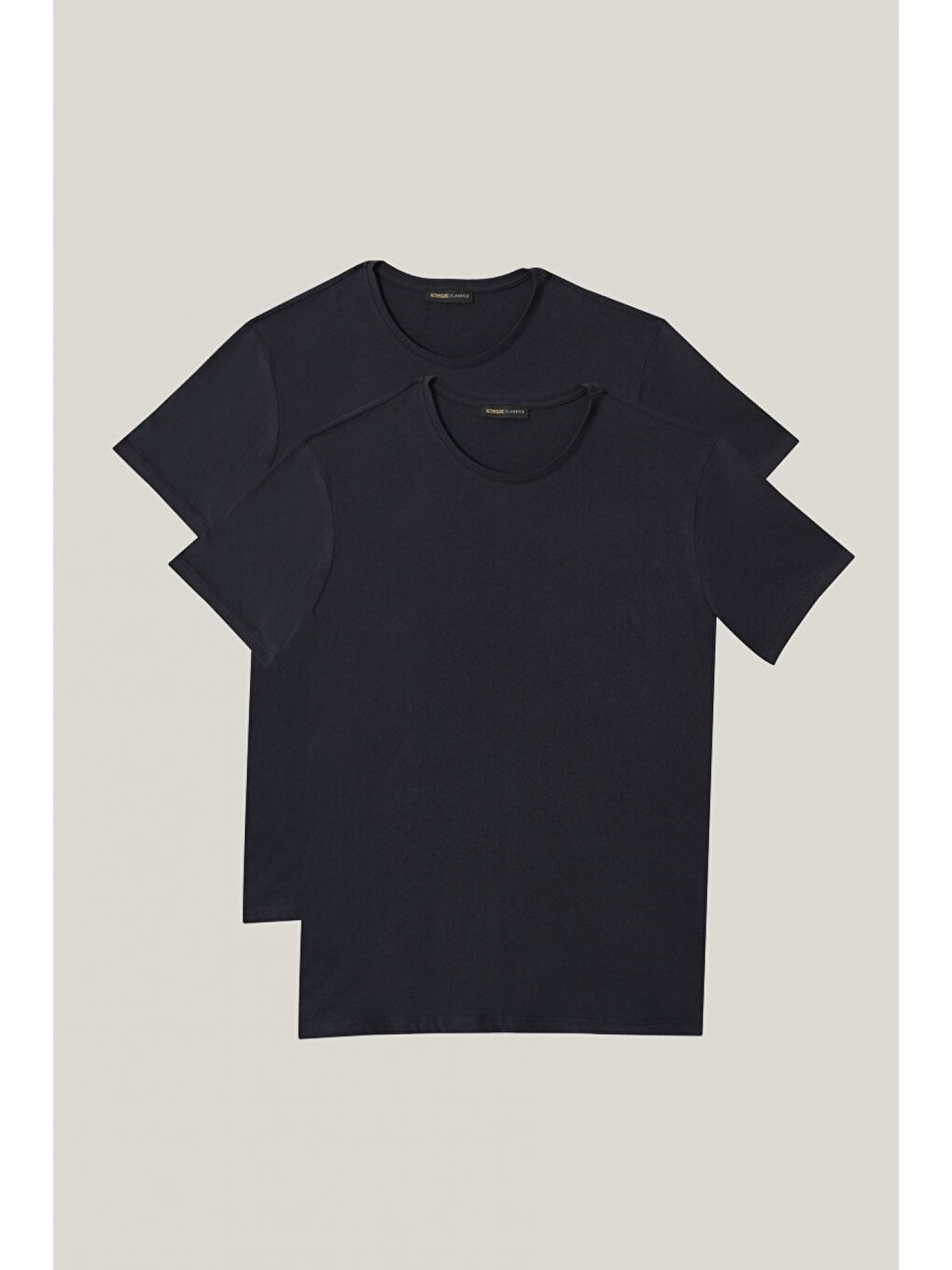 Erkek Lacivert Slim Fit Bisiklet Yaka 2'li Düz Tişört Paketi