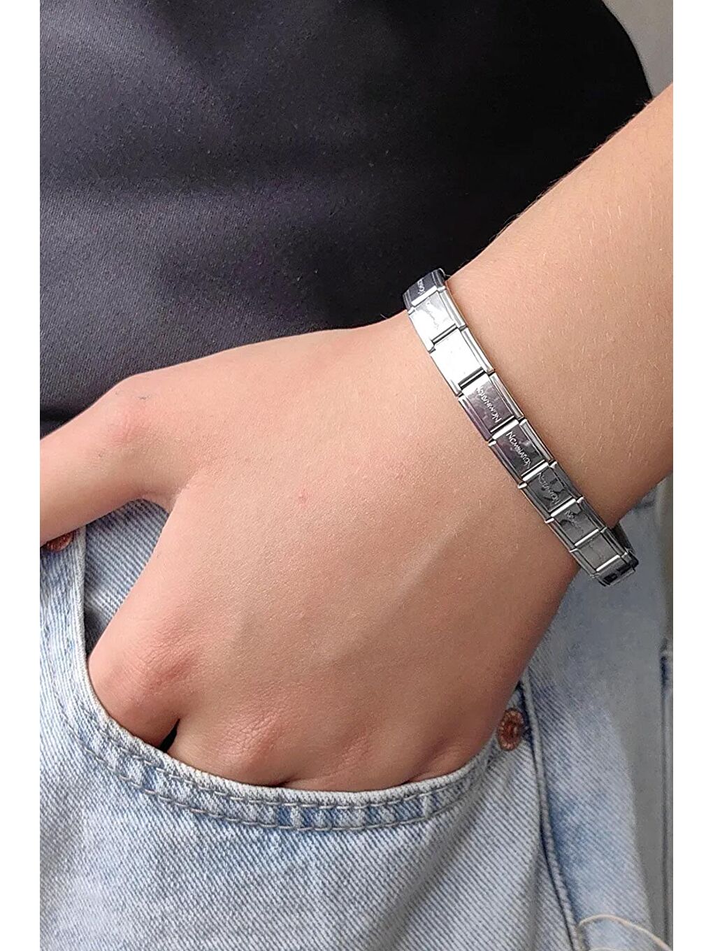 Gri İtalyan Paslanmaz Çelik Nonim Bileklik-2