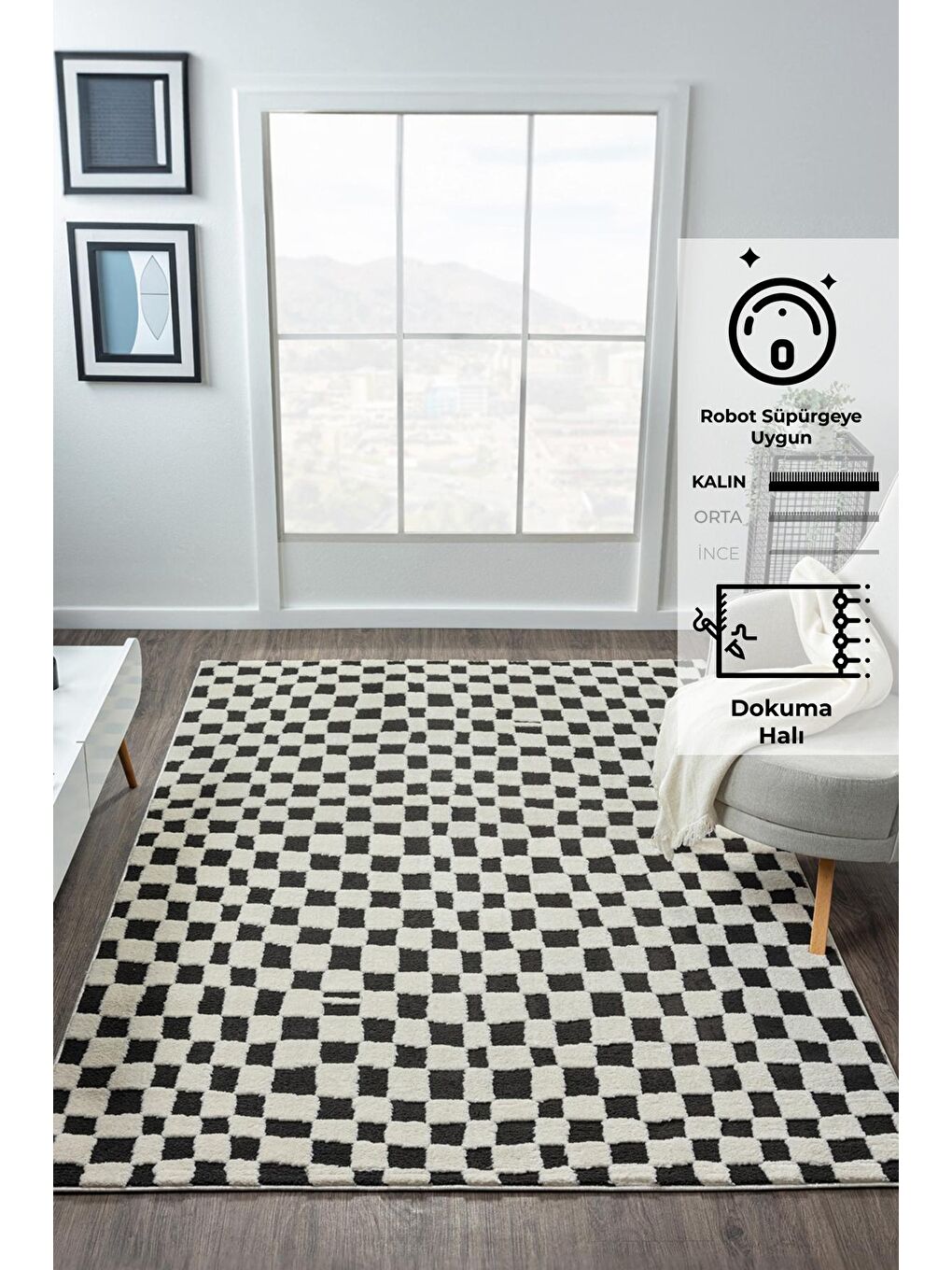 Siyah Jung 7185 Modern Dokuma Yumuşak Post Shaggy Halı-80x300 cm