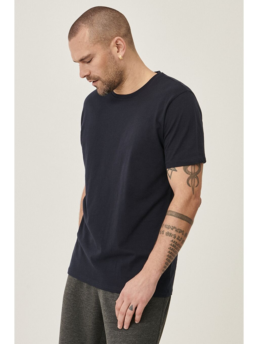 Erkek Lacivert Slim Fit Bisiklet Yaka 2'li Düz Tişört Paketi-3