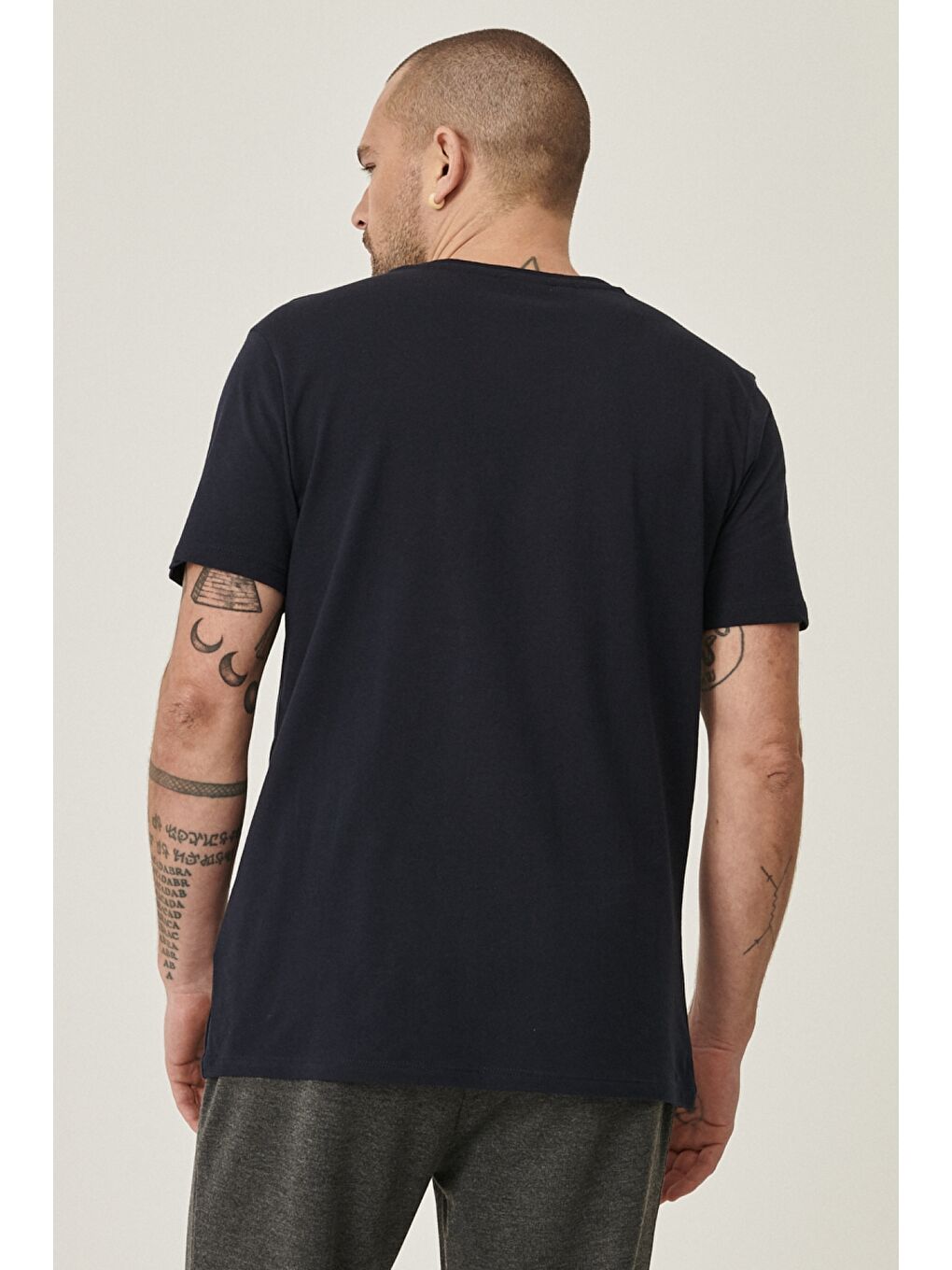 Erkek Lacivert Slim Fit Bisiklet Yaka 2'li Düz Tişört Paketi-5