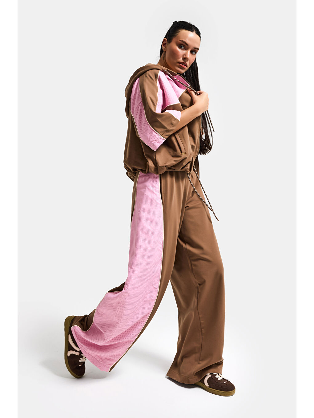 Kahverengi Kadın Kahve Pembe s6-16 Alt Üst 2'li Tasarım Takım