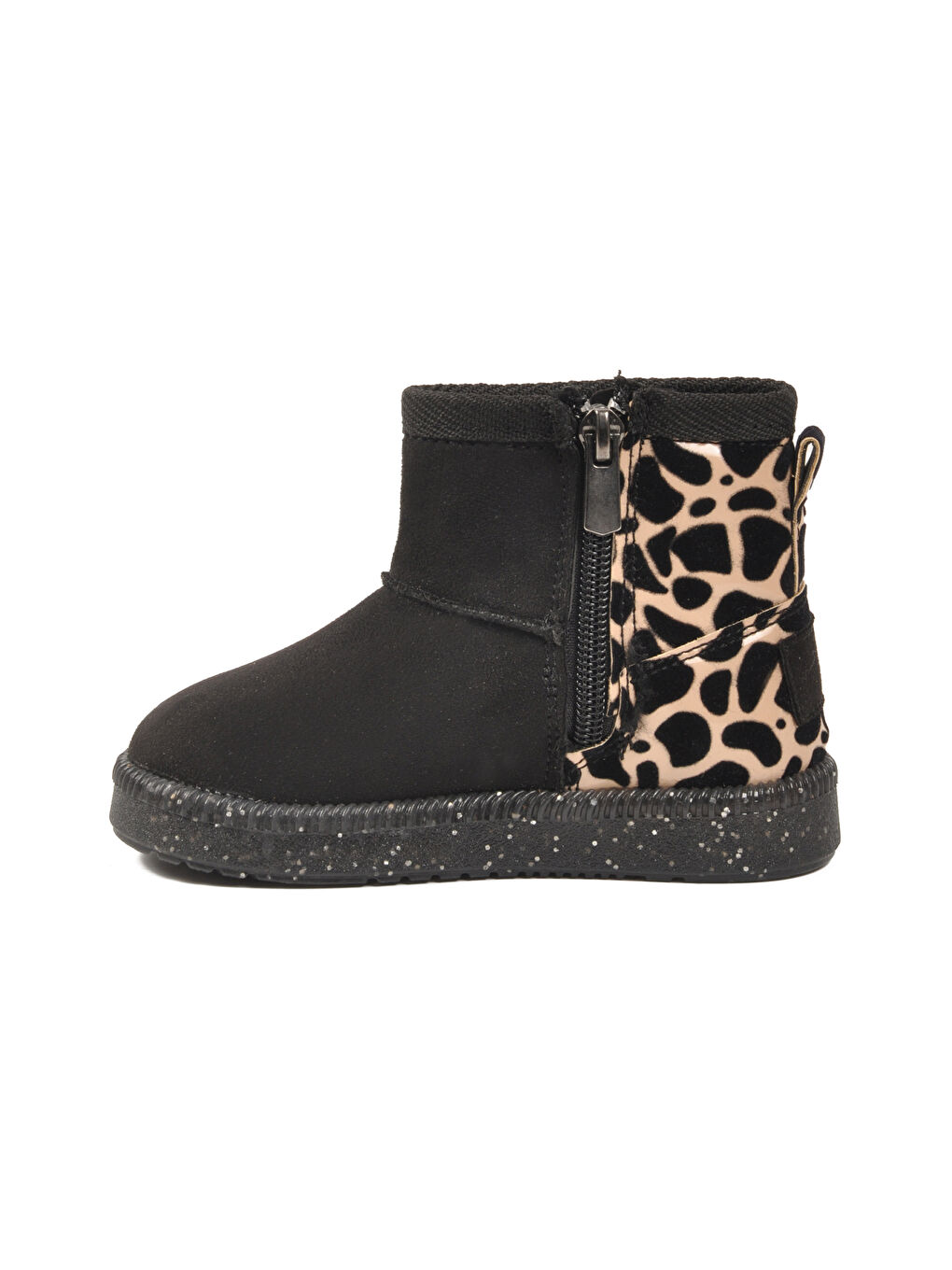 Siyah Leopar İçi Kürklü Fermuarlı Bebek Bot 1212 B-1