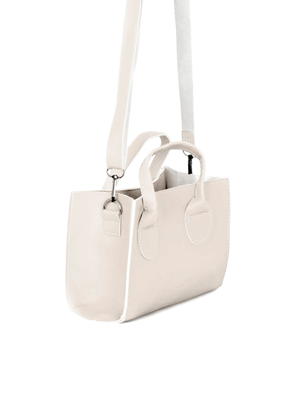 Kadın Beyaz Mini Boy Suni Deri Askılı El ve Omuz Çantası-2