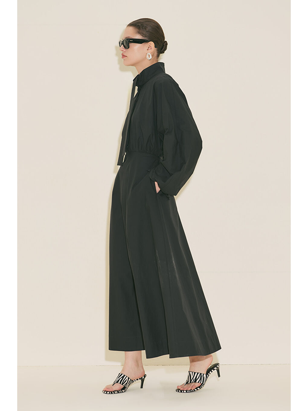 Geniş Kol Tasarımlı Elbise Siyah-7