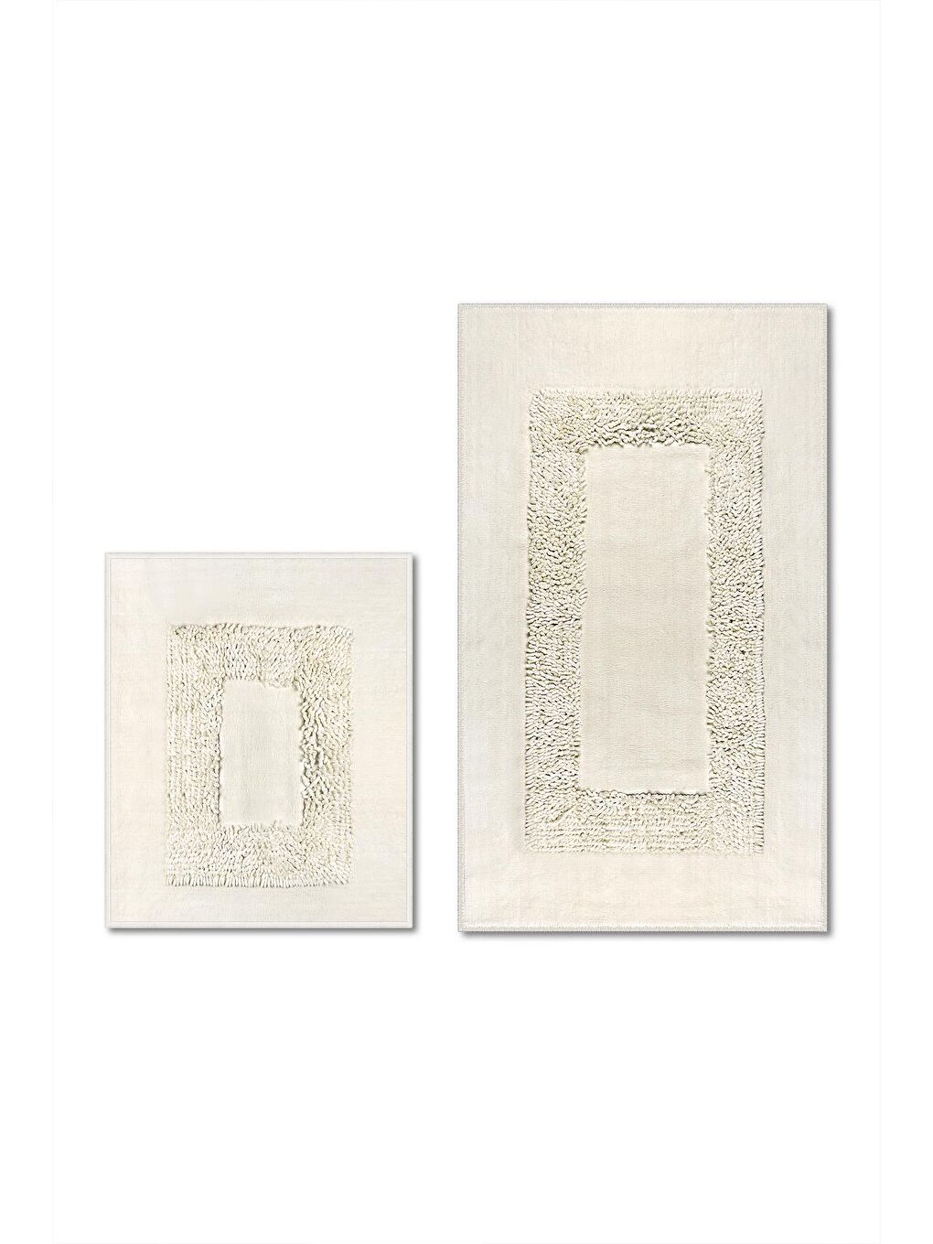 Ekru Melo Doğal Pamuklu 2'li Banyo Paspas & Halı Set 60x100 50x60 Ecru