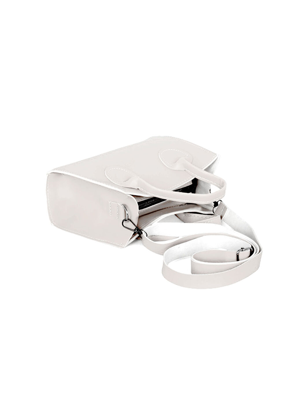 Kadın Beyaz Mini Boy Suni Deri Askılı El ve Omuz Çantası-3