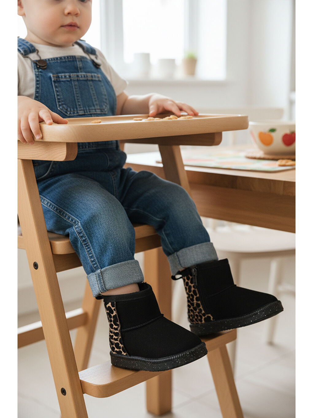 Siyah Leopar İçi Kürklü Fermuarlı Bebek Bot 1212 B-3