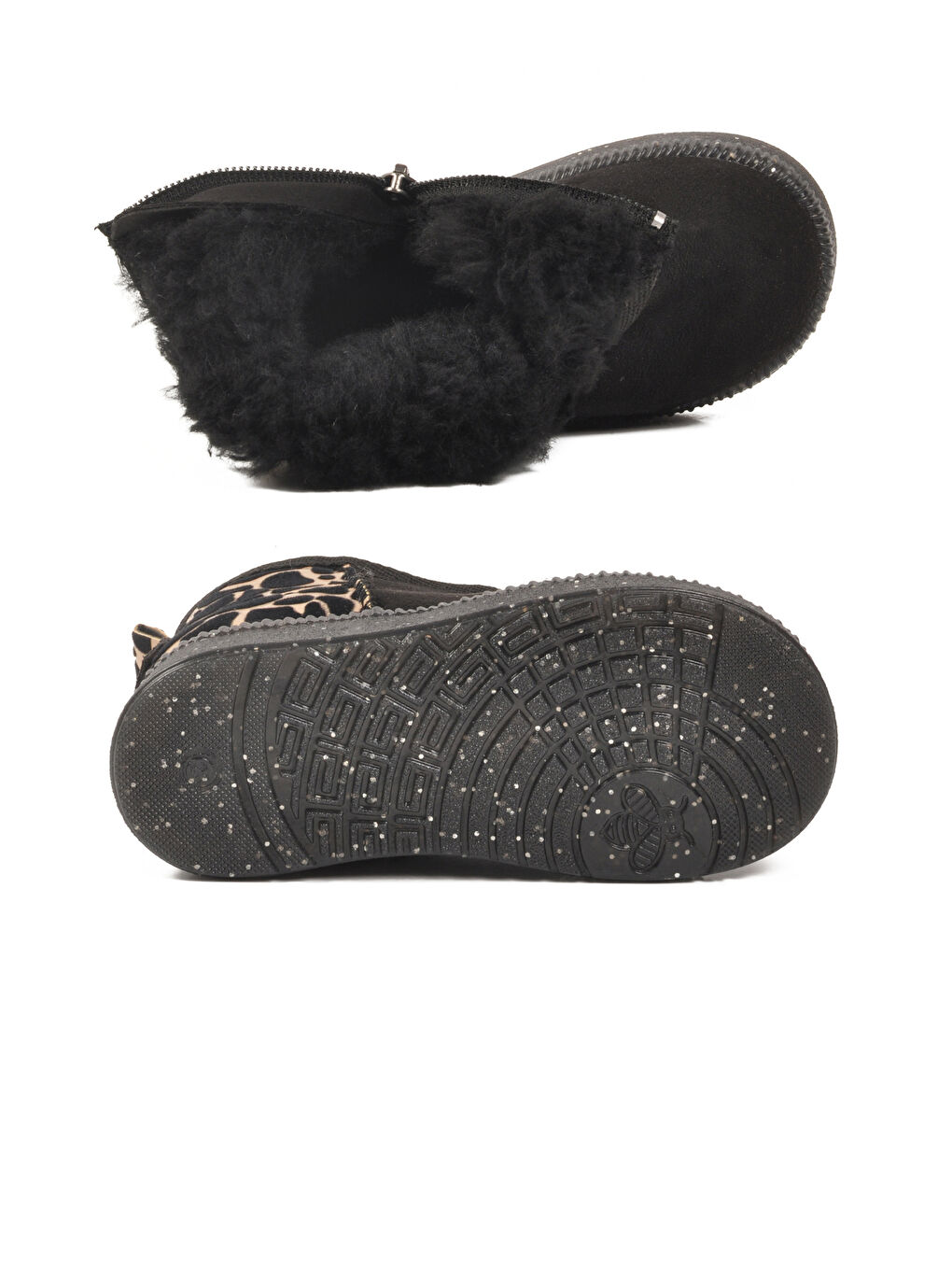 Siyah Leopar İçi Kürklü Fermuarlı Bebek Bot 1212 B-4