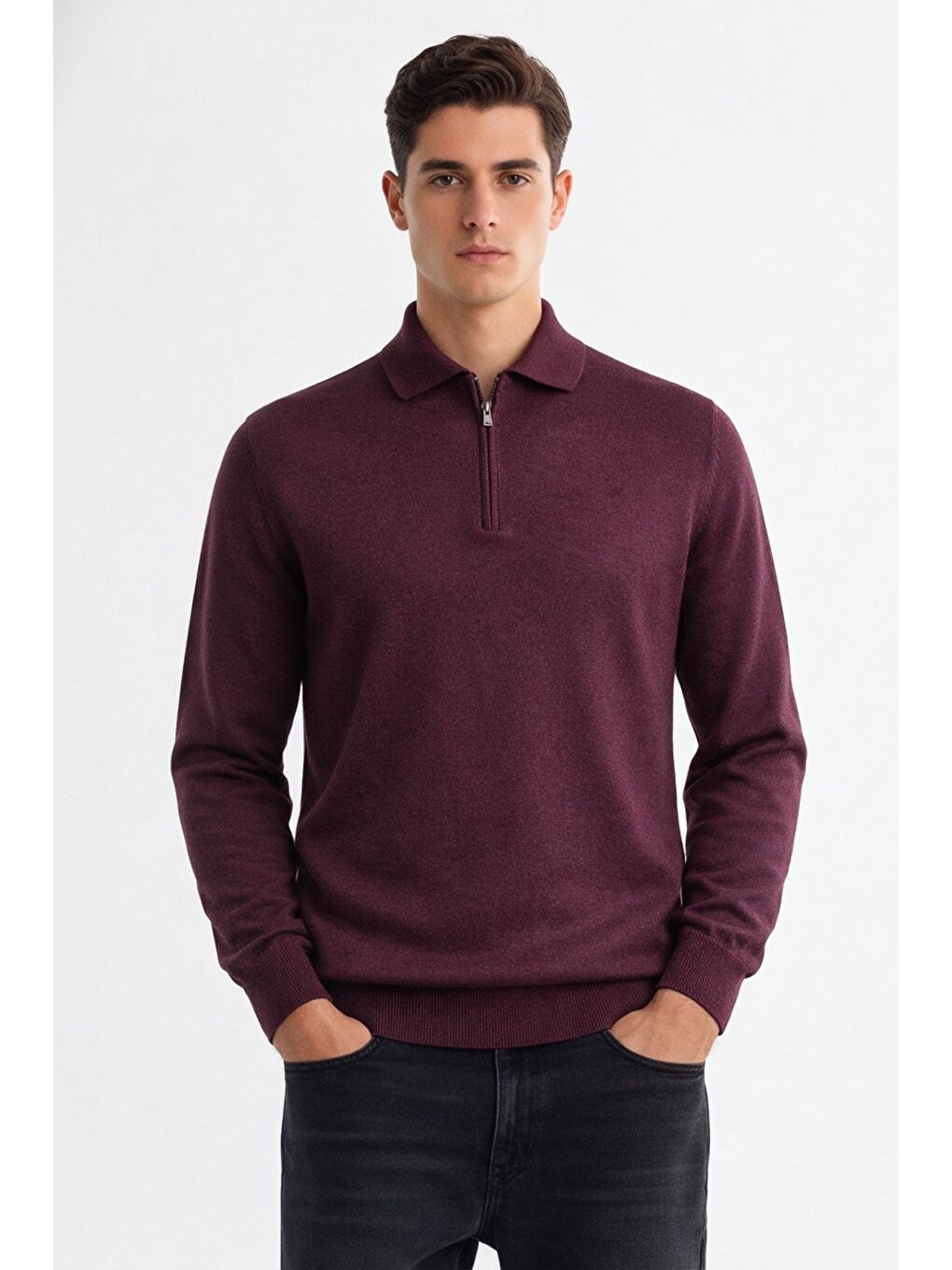 Bordo Polo Yaka Triko Erkek Kazak