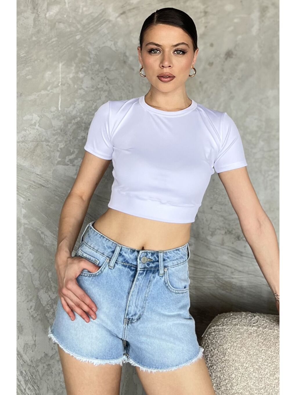 Mavi Paça Püsküllü Kadın Jean Jean Şort-1