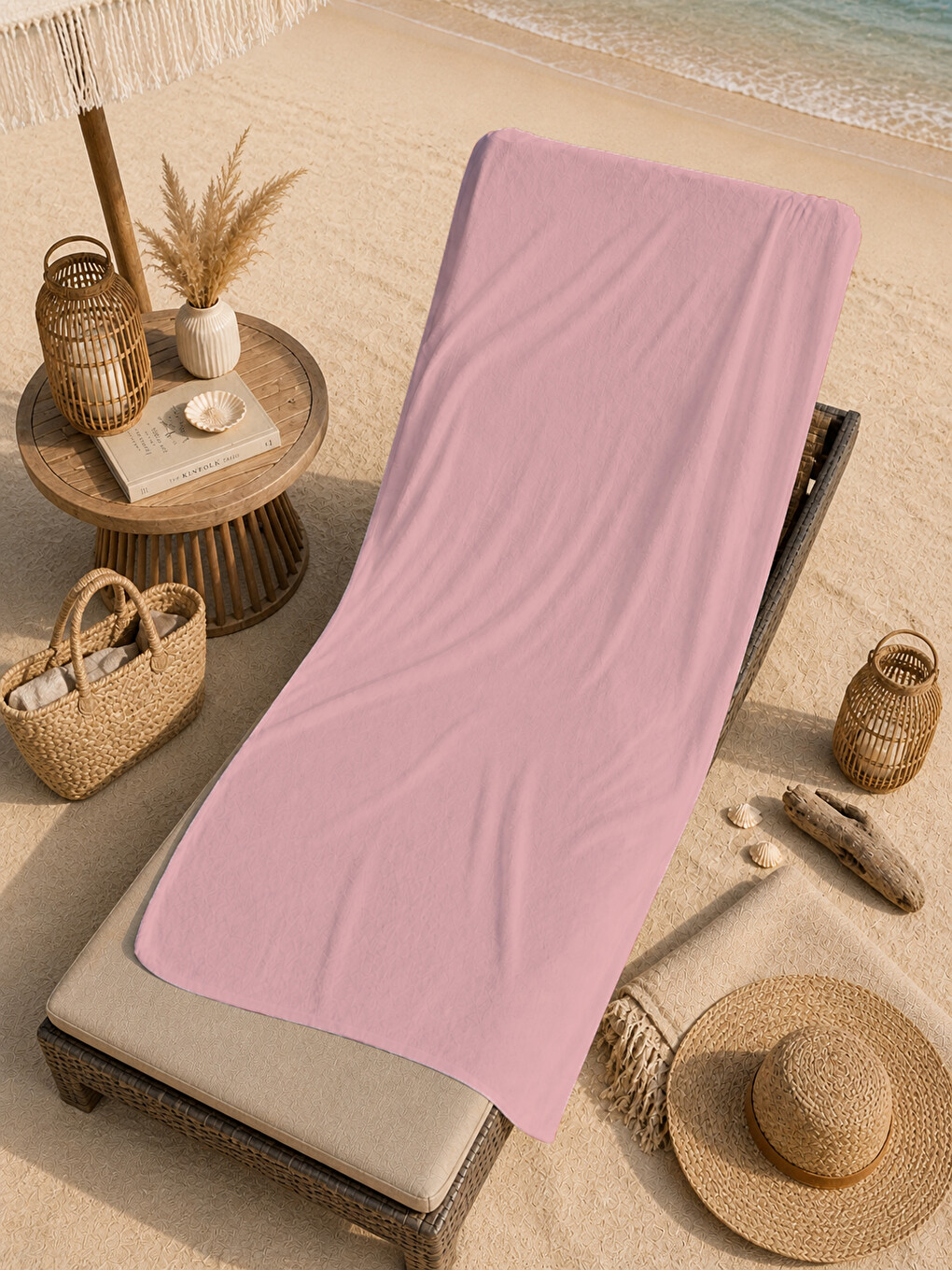 Minimal Düz Pastel Pembe Tek Renk Desenli 70x150 Plaj Havlusu - Dijital Baskılı Banyo Havlusu-4