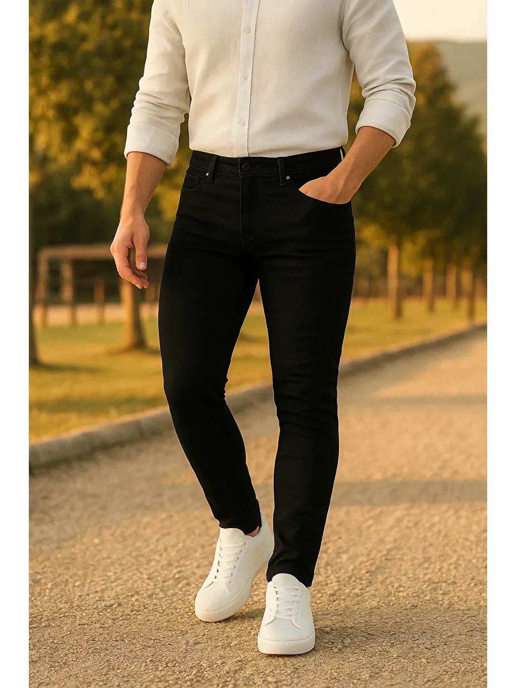 Erkek Trend Slim Fit Siyah Jean Pantolon-1