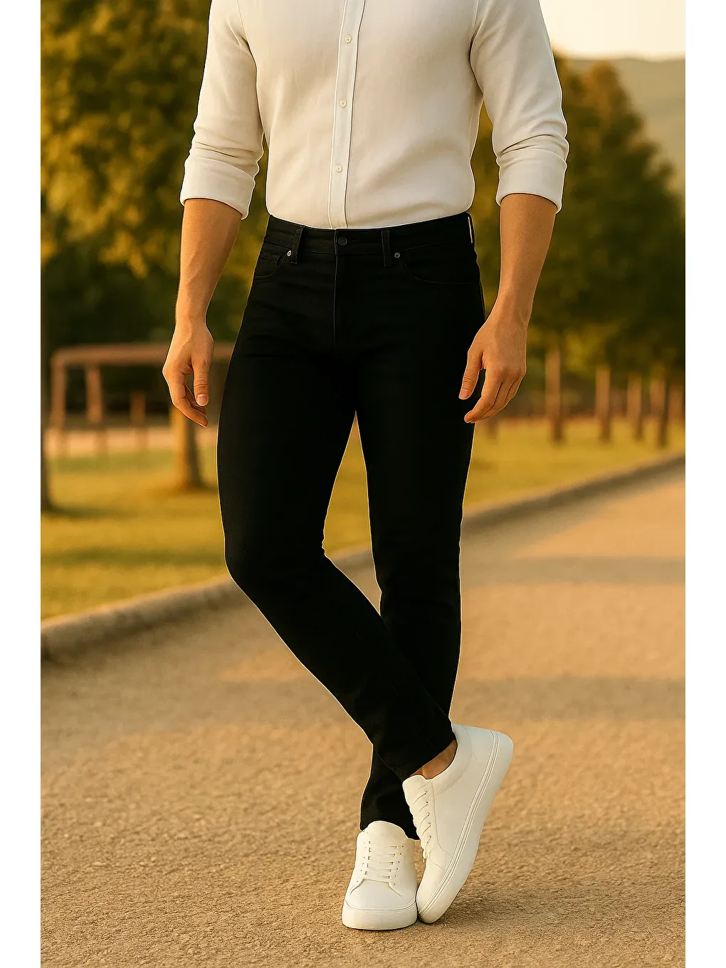 Erkek Trend Slim Fit Siyah Jean Pantolon-4