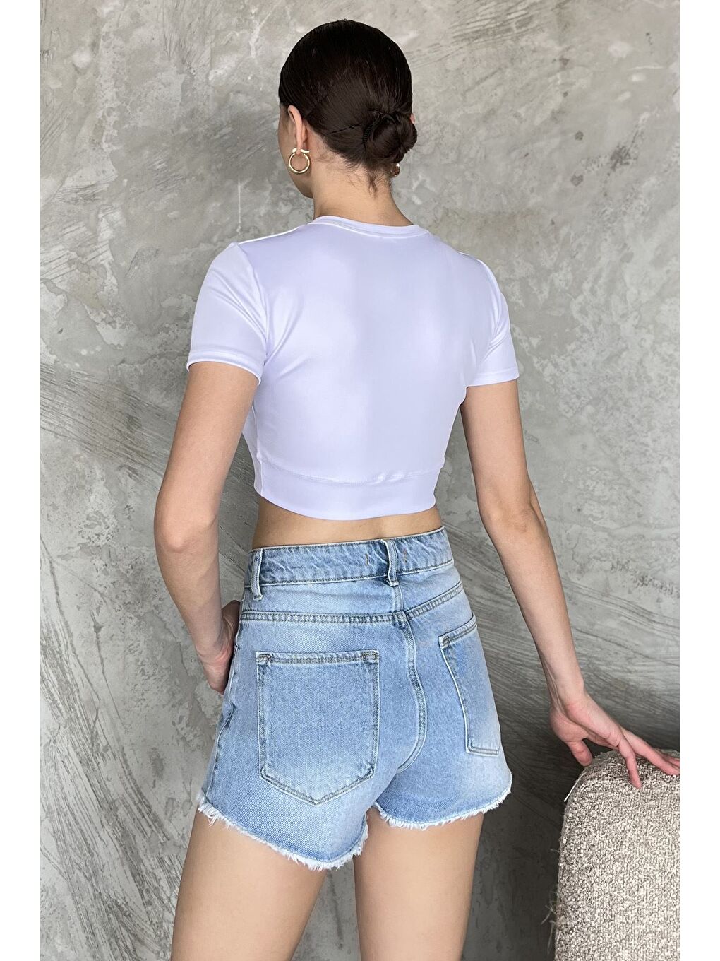 Mavi Paça Püsküllü Kadın Jean Jean Şort-2