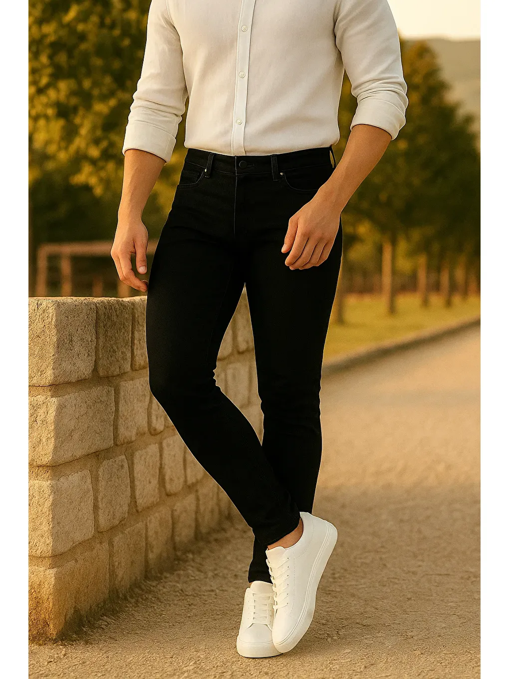 Erkek Trend Slim Fit Siyah Jean Pantolon-5