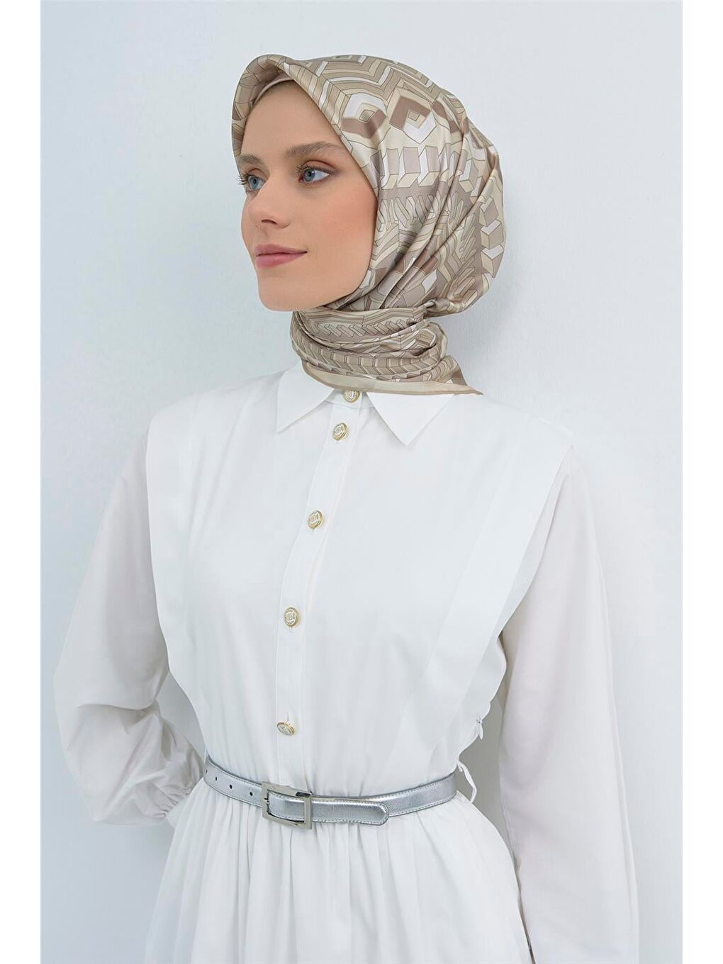 Bej Saf İpek Sura Eşarp 9542D 86-1