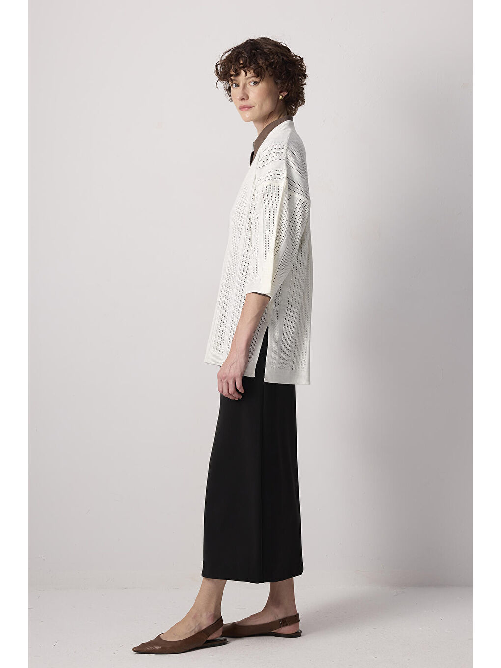 Ekru V Yaka Ajurlu Tunik-2