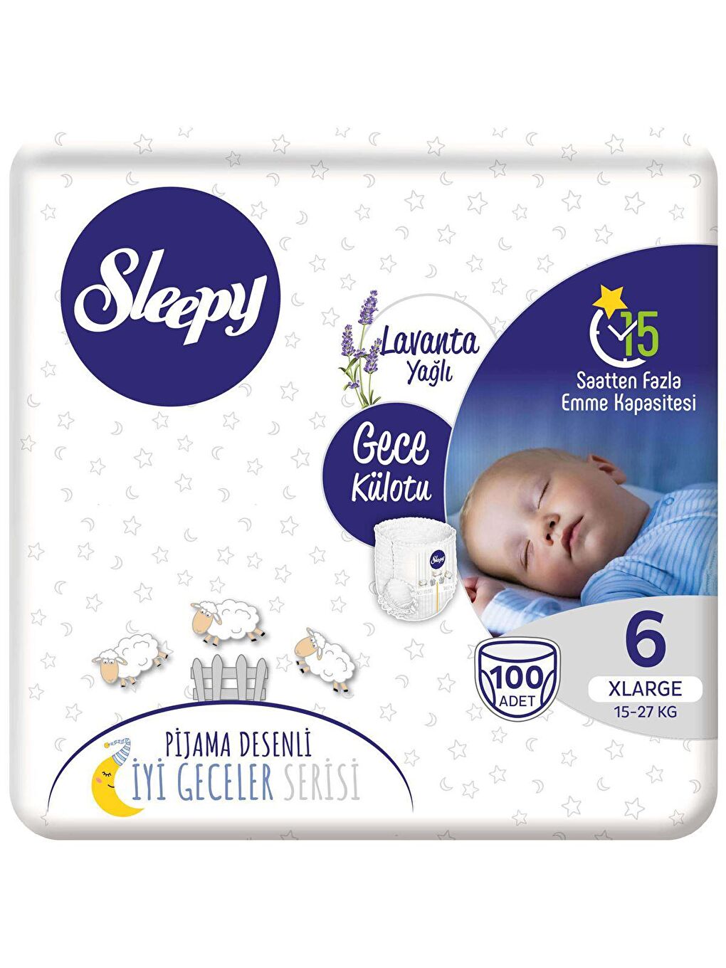 Sleepy Beyaz Gece Külotu 6 Numara Xlarge 100 Adet