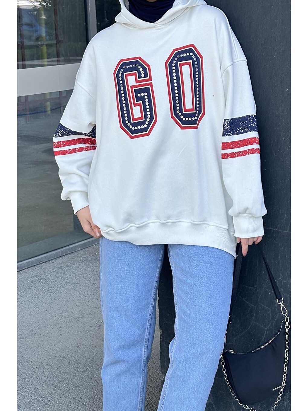 Go Baskılı Üç İplik Sweat Beyaz-2