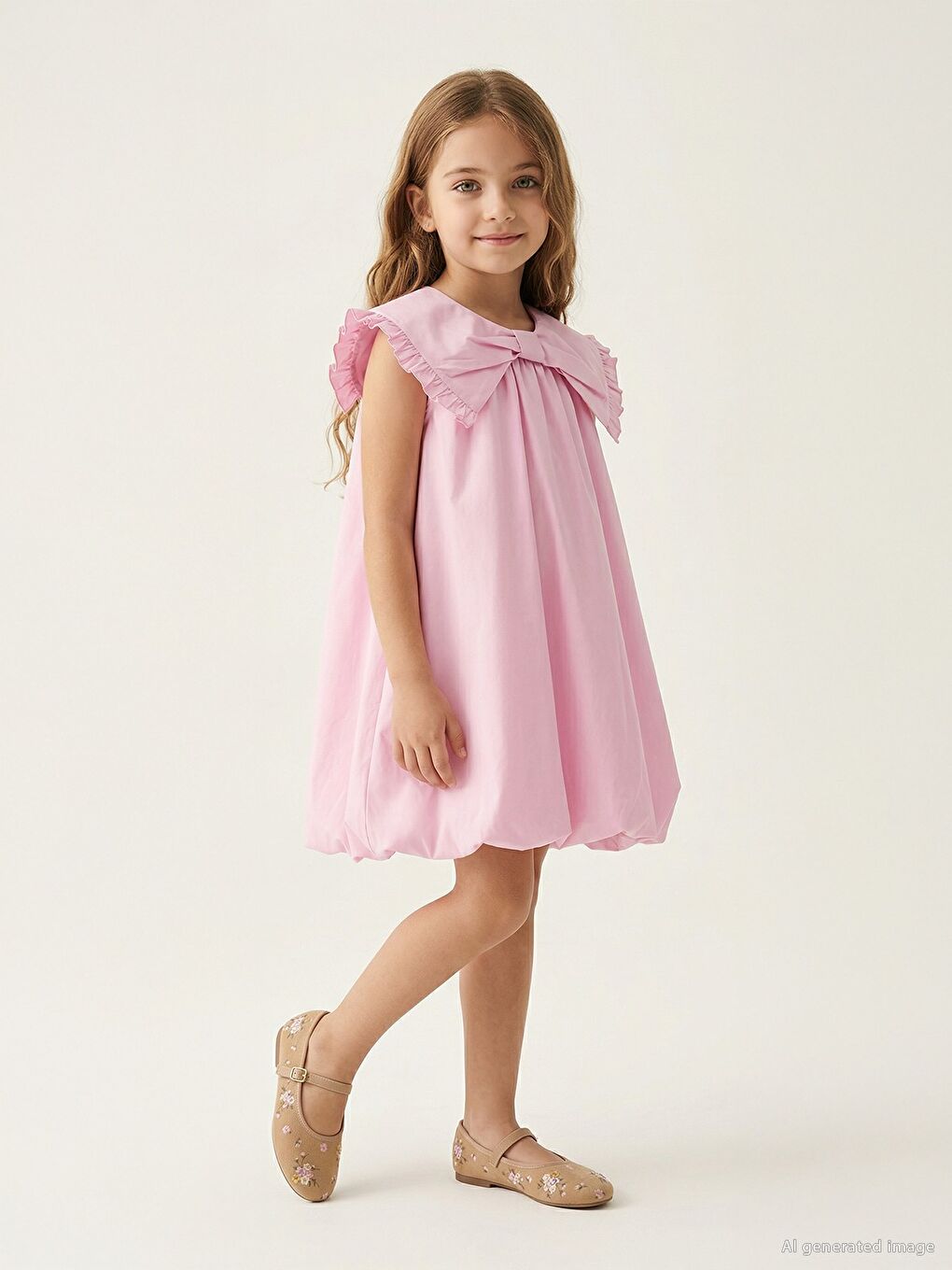 Girls Balon 4-9 Yaş Elbise - Pembe-3