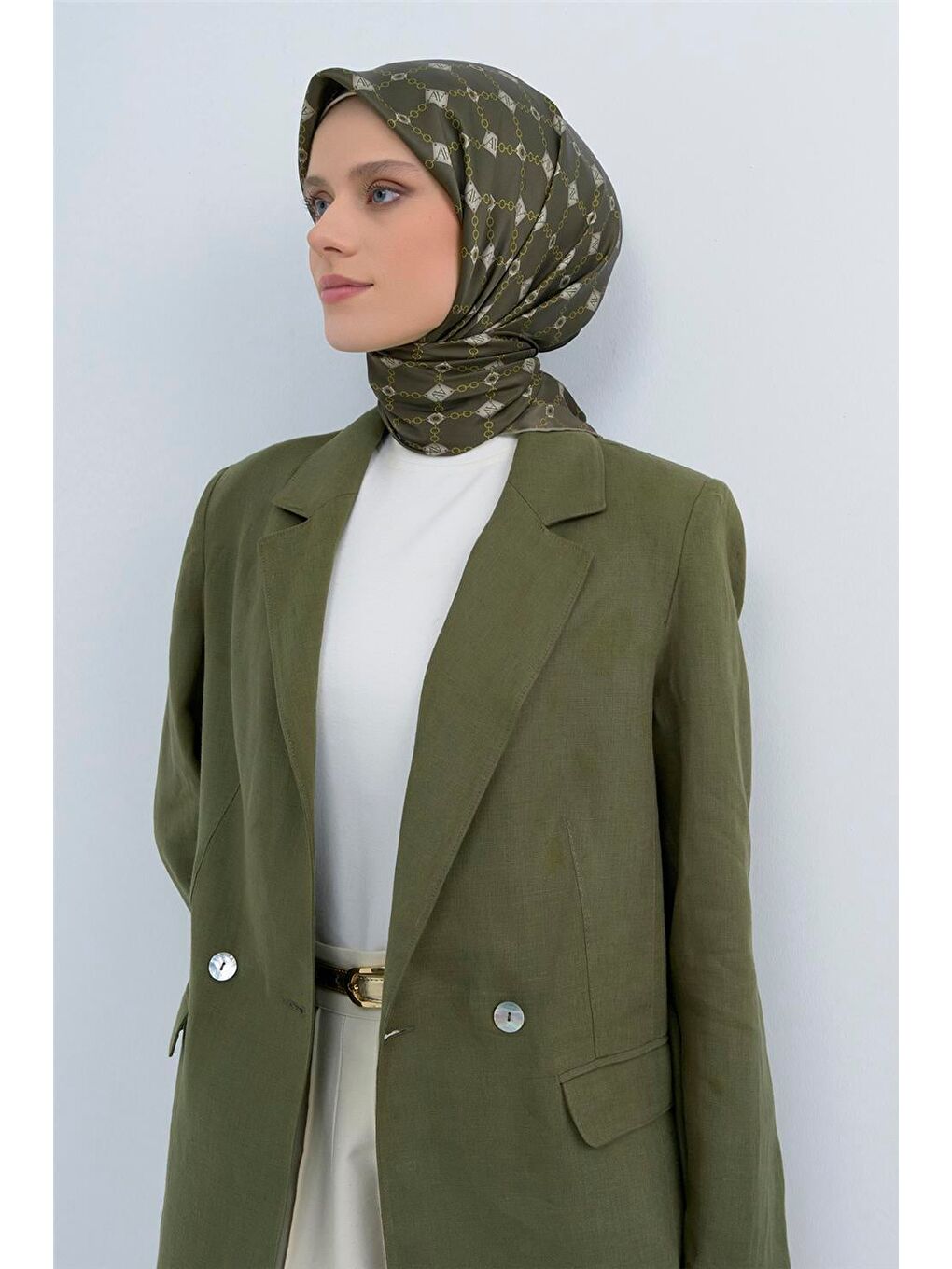 Haki Saf İpek Twill Eşarp 9530D 81