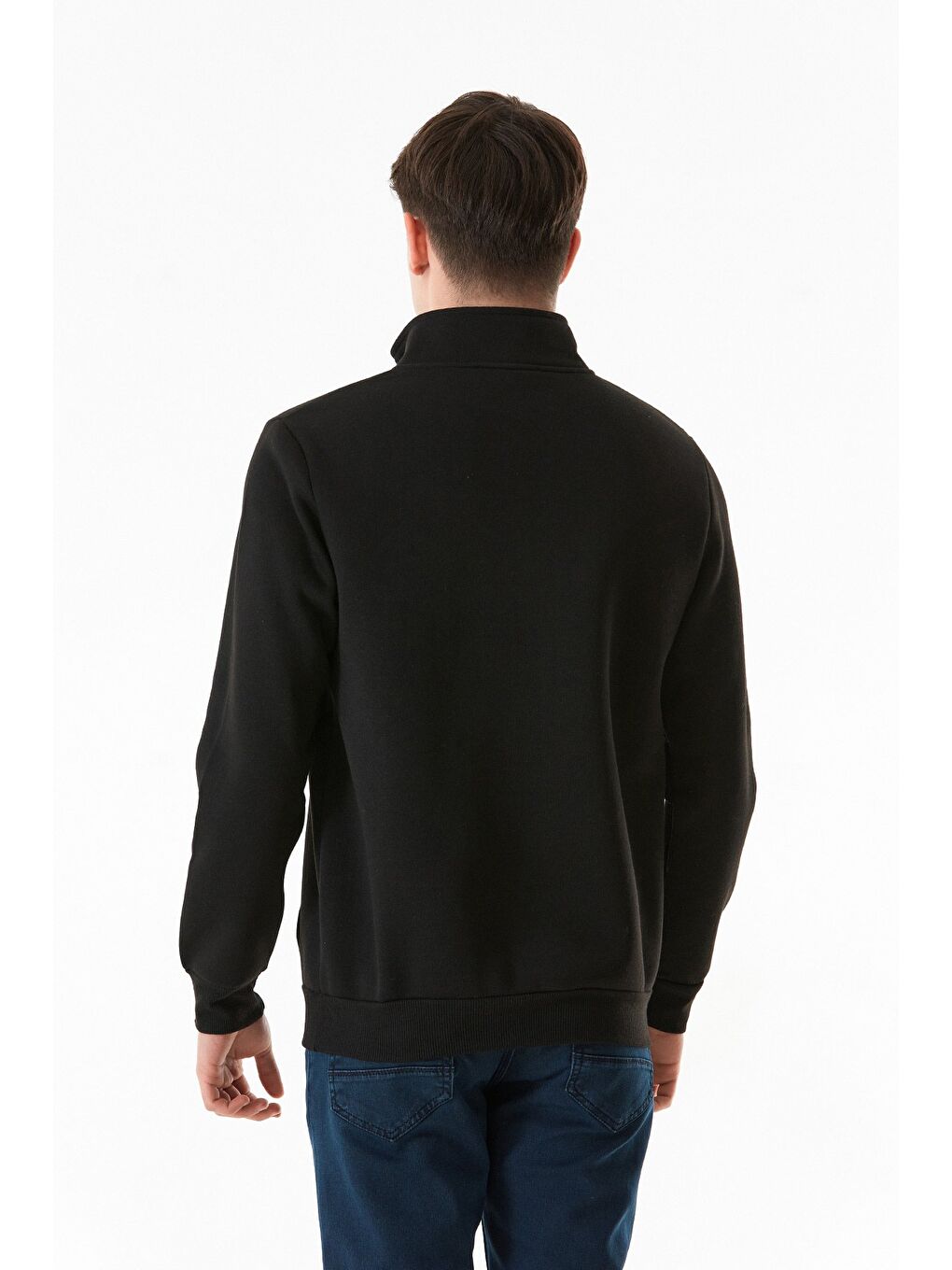 Siyah Dik Yaka  Erkek Fermuarlı Sweatshirt Hırka-3